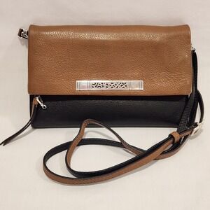 Brighton Black Brown Leather Crossbody Wallet Bag Silver Filigree Filomena